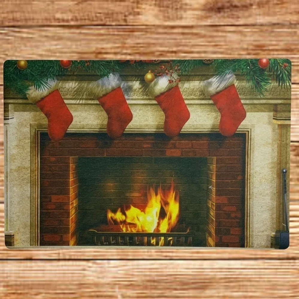 Holiday Doormat Fireplace Christmas Stockings Rectangle 16 X 24 In Multicolor